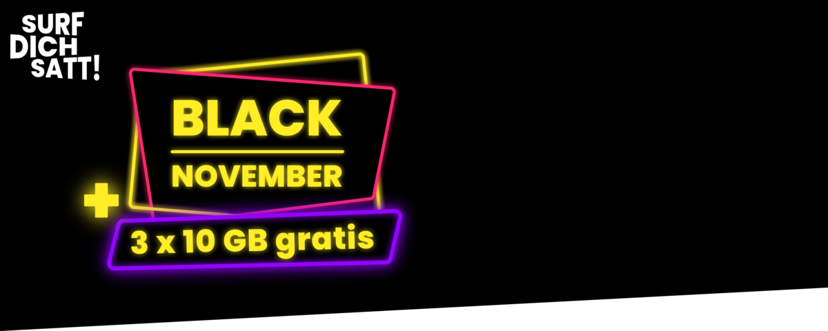 Schriftzug Black November mit 3 x 10 GB gratis