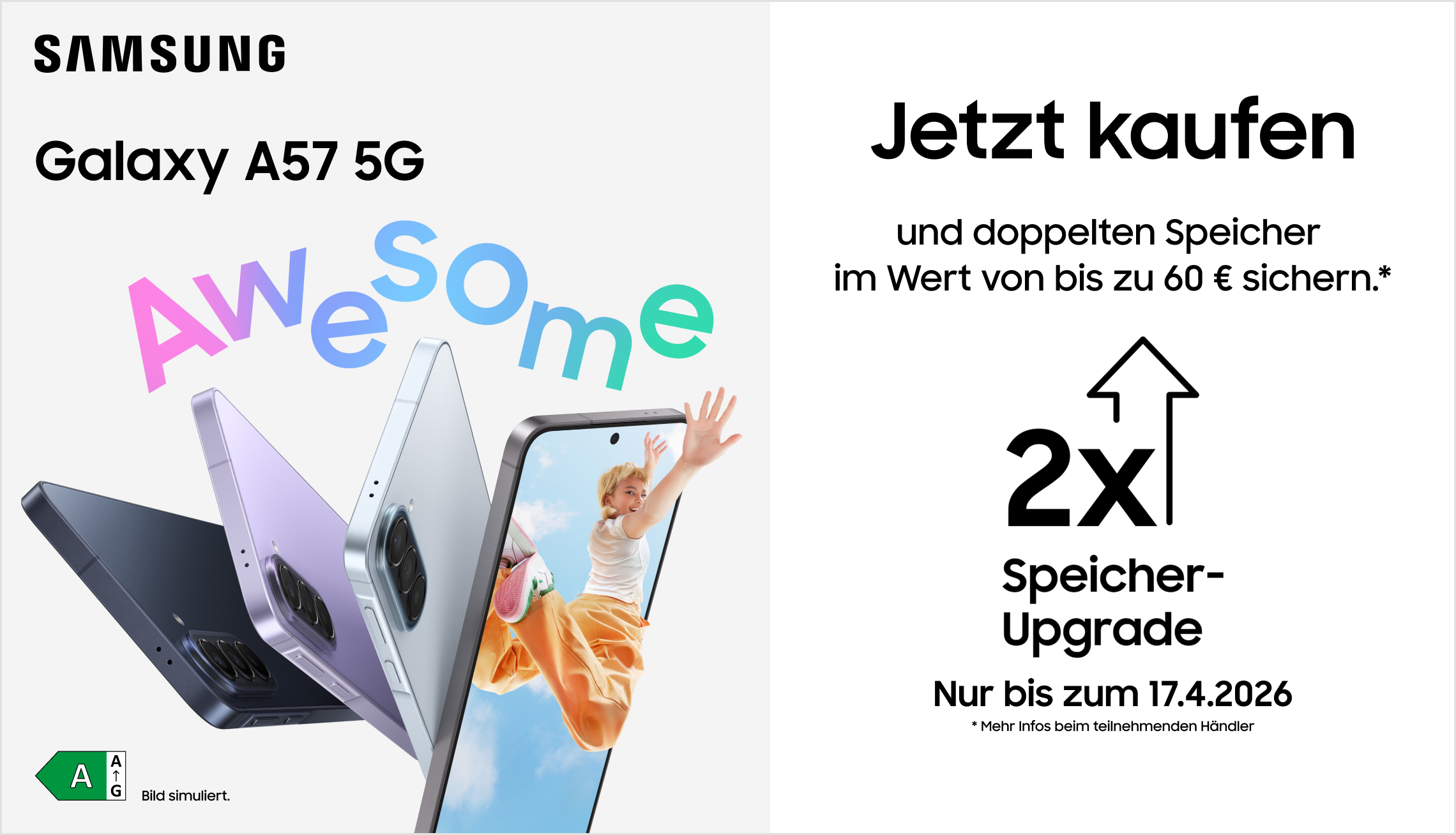 Samsung Galaxy A57 5G kaufen und doppelten Speicher sichern!